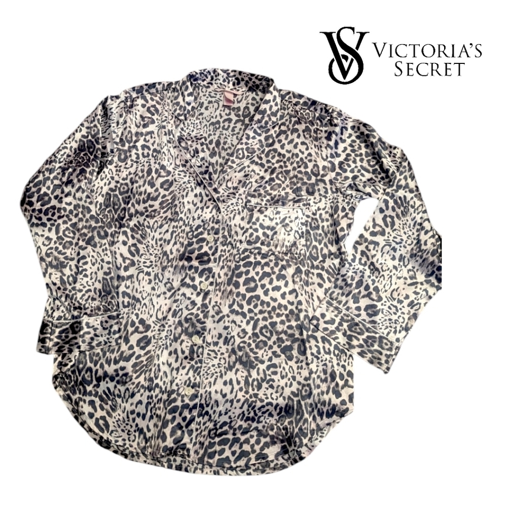 Victoria's Secret Leopard Print Pyjama Top; Silky Satin Silver Look